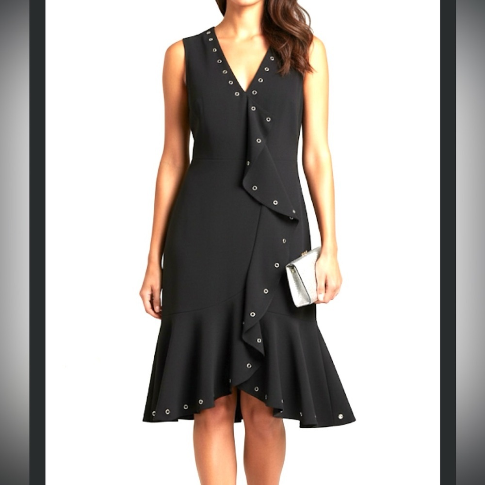 ALICE LAVISH RUFFLES MIDI BLACK DRESS WHIMSY GOTH DRESS - Picture 2 of 14